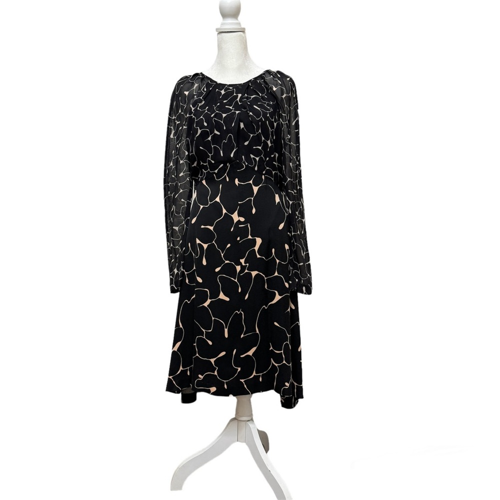 Club Monaco Sheer Long Sleeve Black Midi Dress